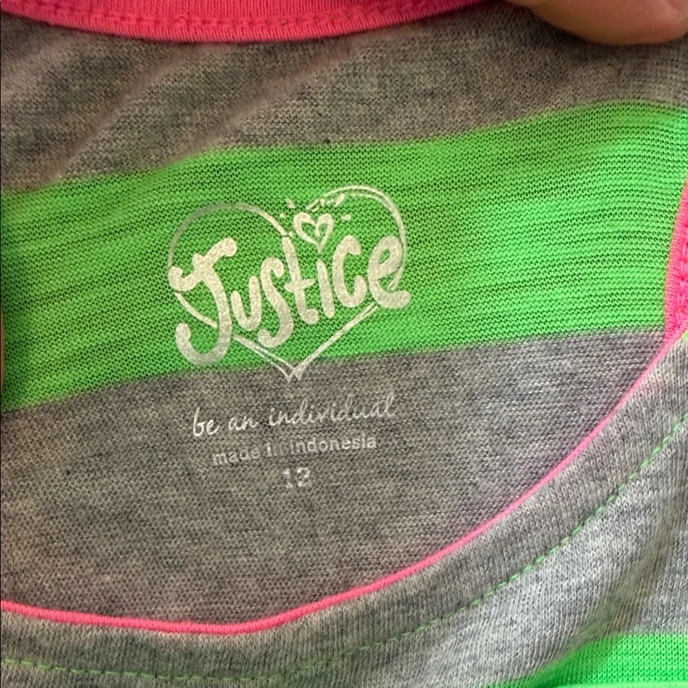 Justice Girls Striped Bright Green and Gray Tank Top, Size 12